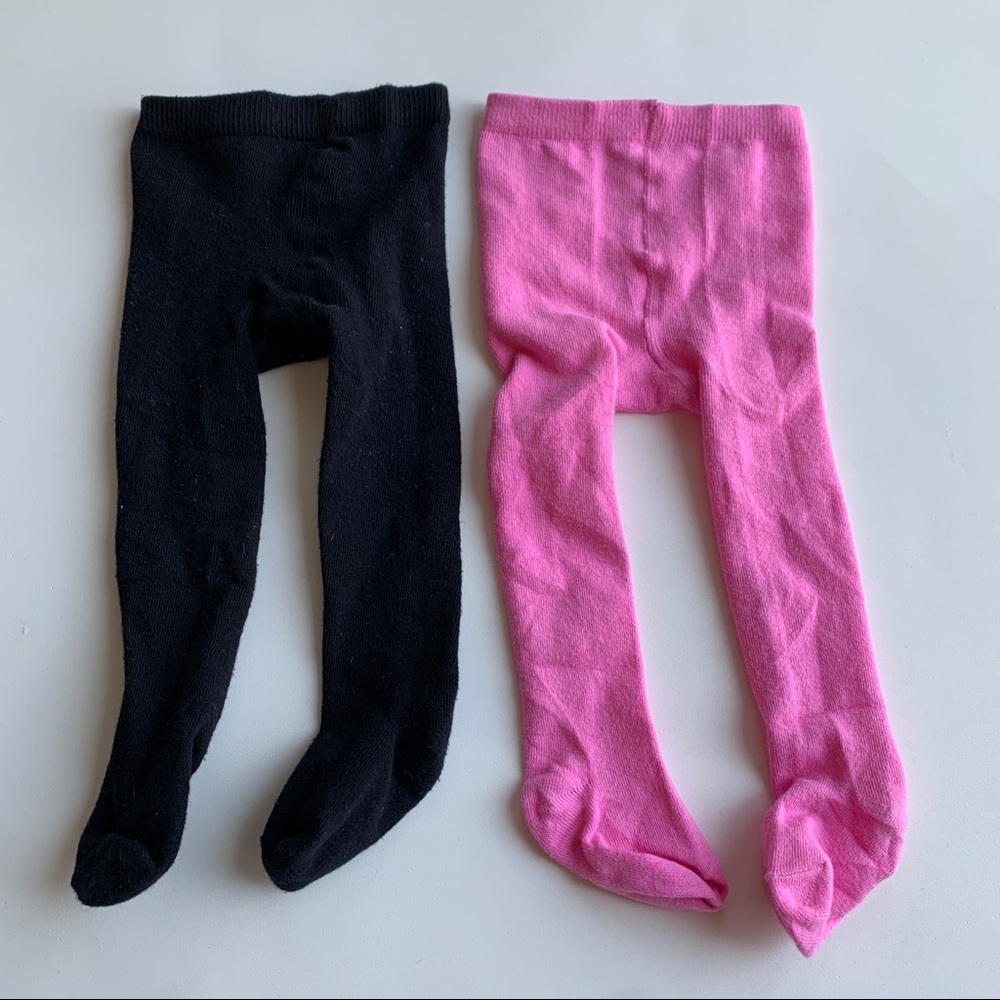 June & January Lot of 2 Tights Pink Black 6/12 Mo